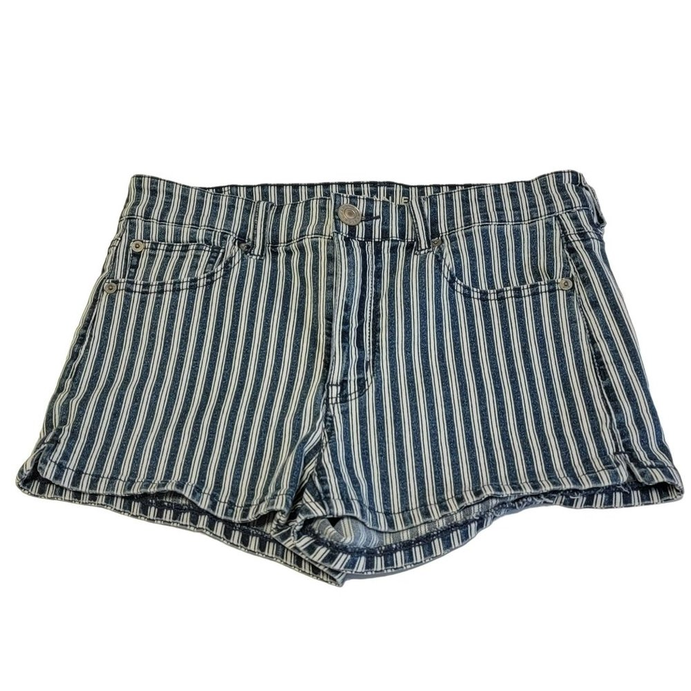 American Eagle Girls Size 8 Shorts, Blue & White Stripe Denim- EUC